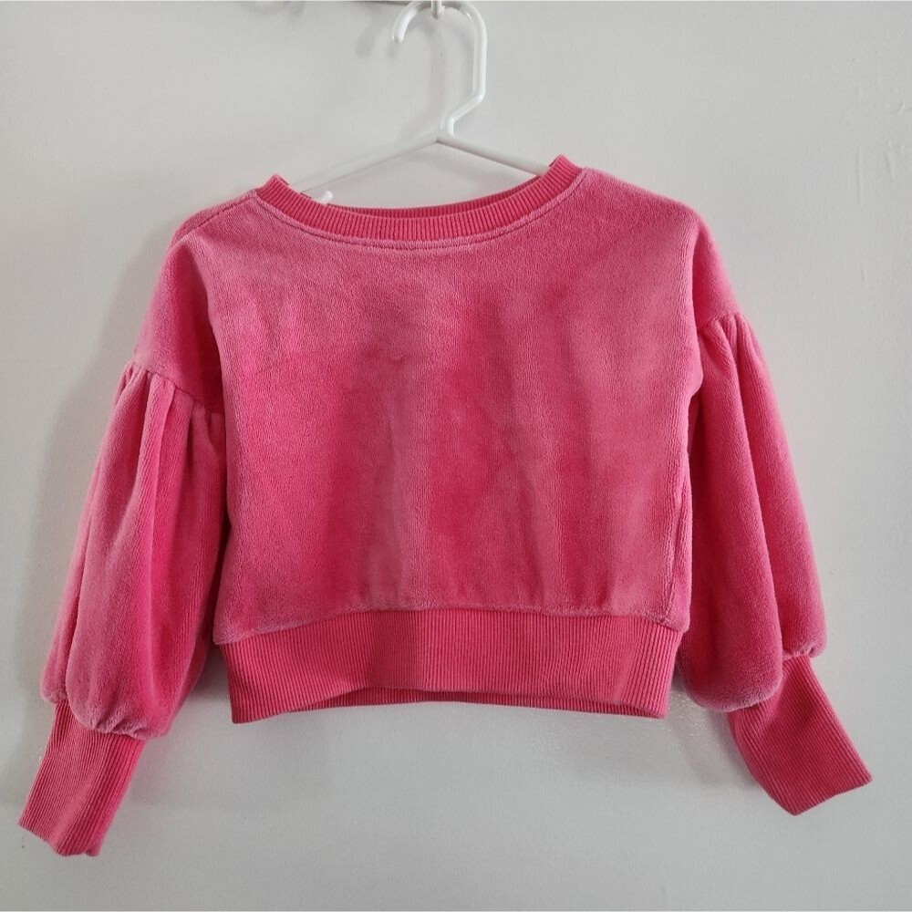 Janie And Jack Velour Y2K Puffer Sleeve Sweatshirt Size 3 Hot Pink